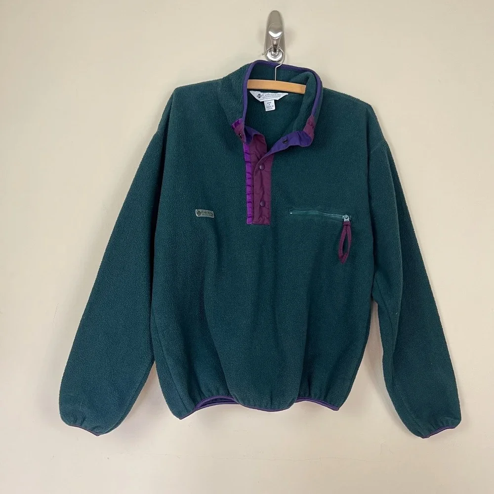 vintage 80s 90s Columbia fleece pullover Synchilla jade teal jacket usa mens M